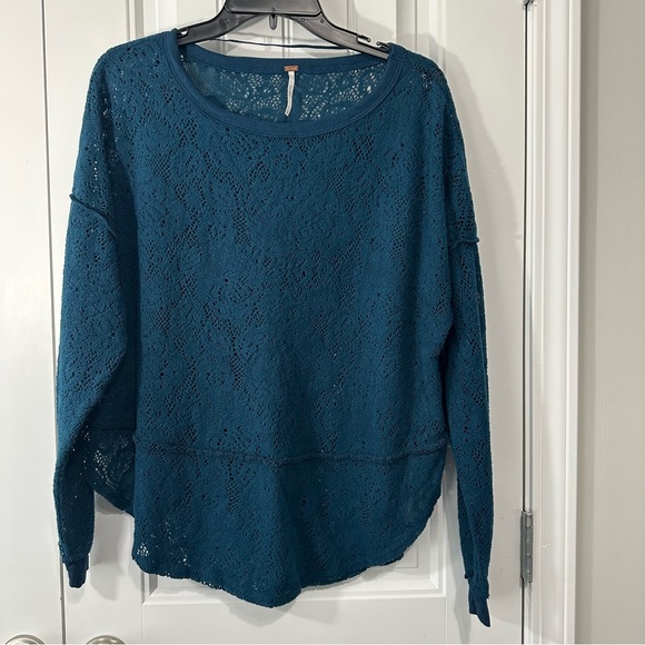 Free People Teal Lace Blouse - Picture 1 of 3